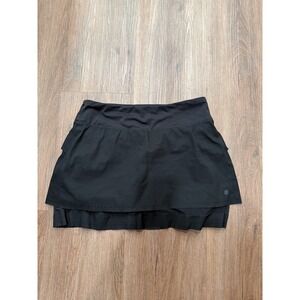 Athleta Black Layered Ruffle Laser Cut Athletic Skort Shorts Size S Zipper